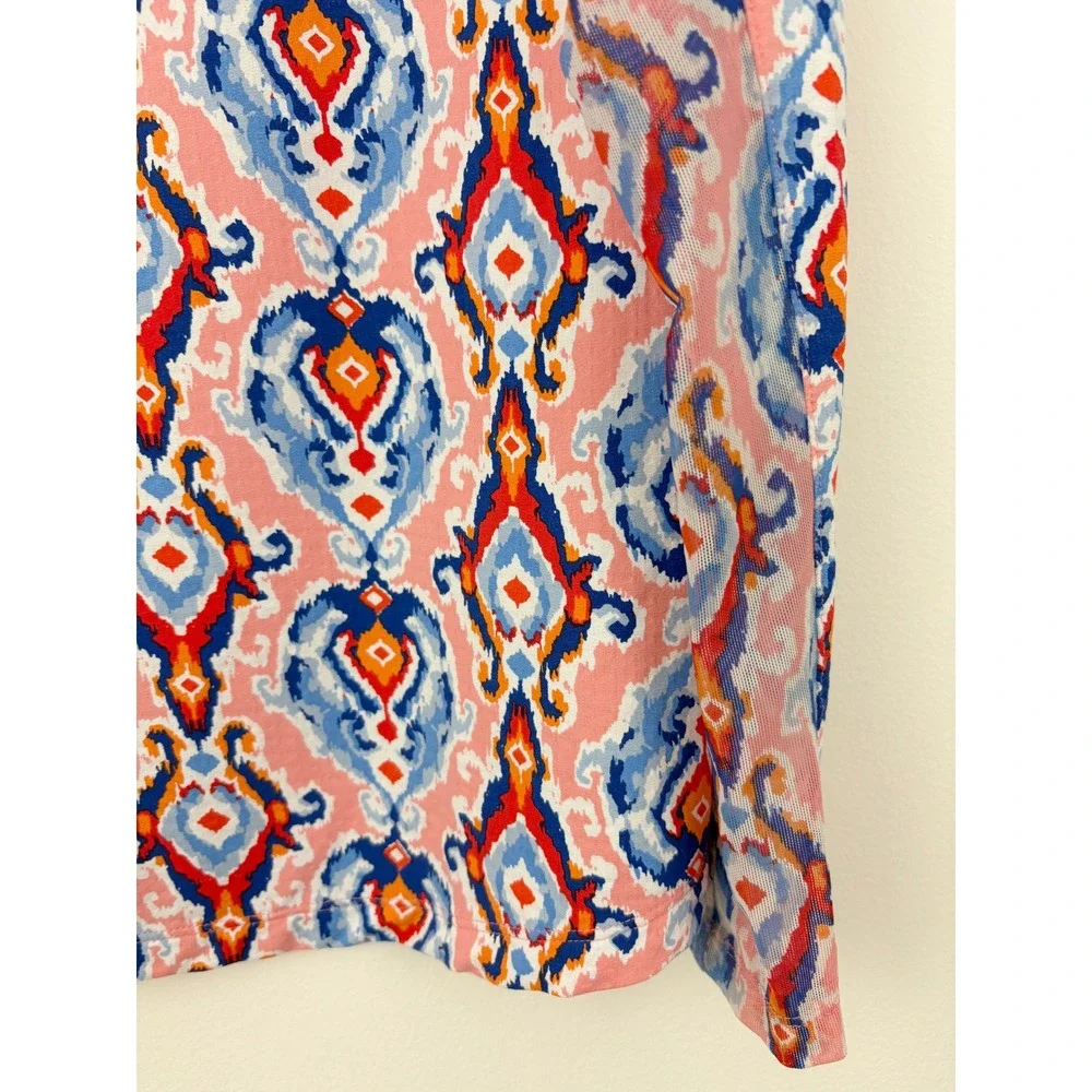 IBKUL Quarter Zip Mock Neck Sun Shirt Size L Ikat Damask Print Long Sleeve UPF50 - Picture 6 of 10